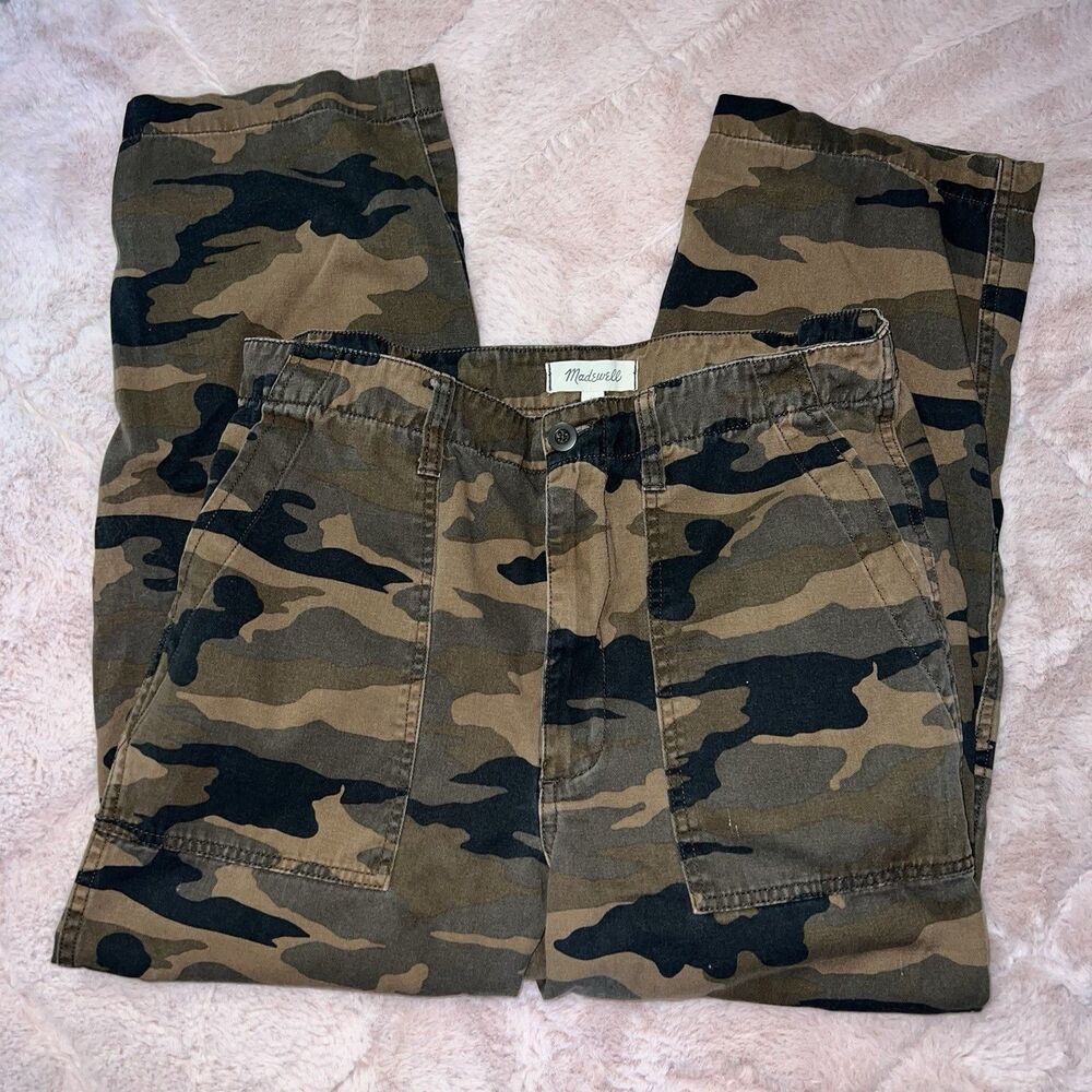 Madewell Griff Fatigue high rise straight leg pants brown and green camo size 30